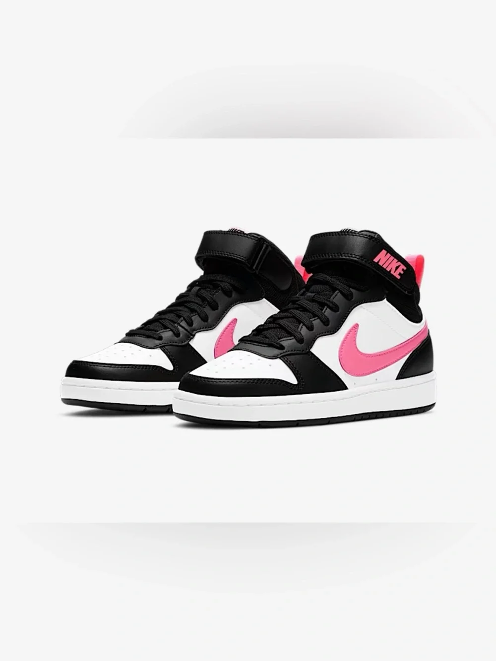 Nike Court Borough Mid 2 (GS / Big Kids) in Black / White / Sunset Pulse 6Y